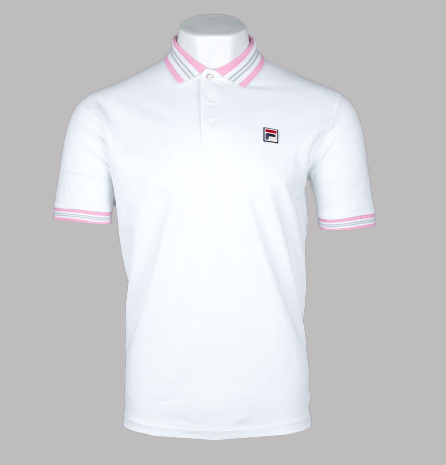 Fila Vintage Faraz Tipped Polo Shirt White/Prism Pink/High Rise Grey