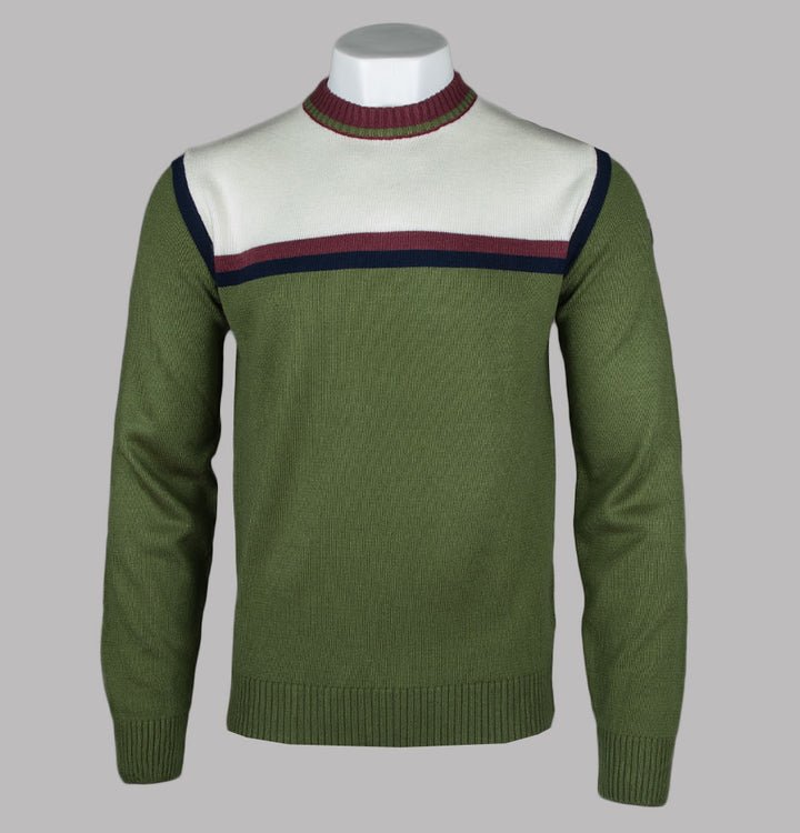 Fila Vintage Grayson Stripe Knit Sweater Chive/Gardenia/Fila Navy