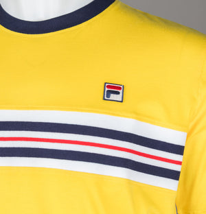 Yellow blue and store red fila shirt