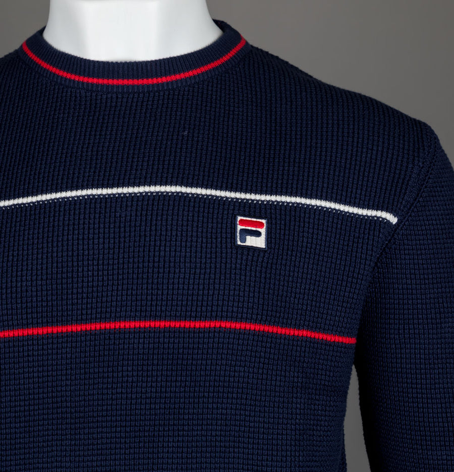 Fila Vintage Kallum Waffle Knitted Crew Neck Jumper Fila Navy/Gardenia/Fila Red