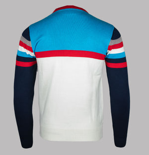 Fila Vintage Lorenzo Stripe Knit Sweater Gardenia/Cyan Blue/Fila Navy