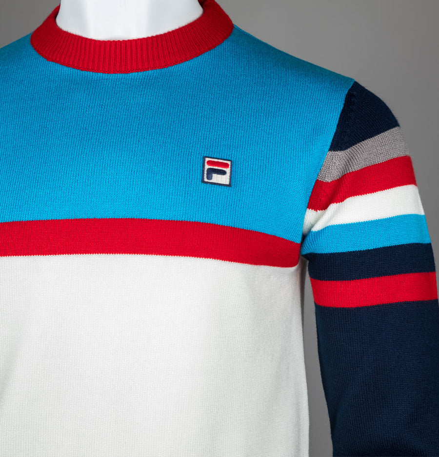 Fila Vintage Lorenzo Stripe Knit Sweater Gardenia/Cyan Blue/Fila Navy