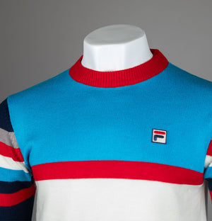 Fila Vintage Lorenzo Stripe Knit Sweater Gardenia/Cyan Blue/Fila Navy