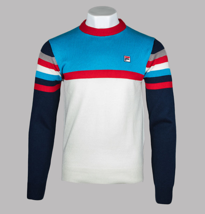 Fila Vintage Lorenzo Stripe Knit Sweater Gardenia/Cyan Blue/Fila Navy