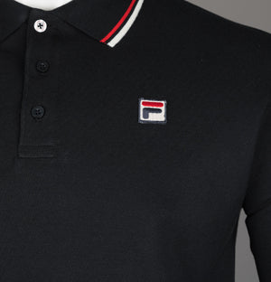 Fila Vintage Monte Tipped Collar LS Polo Shirt Black