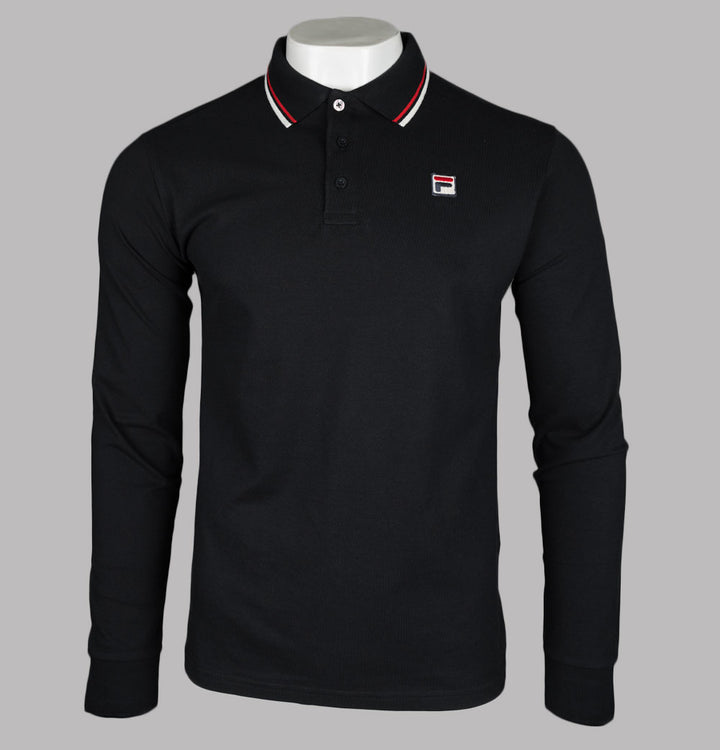 Fila Vintage Monte Tipped Collar LS Polo Shirt Black