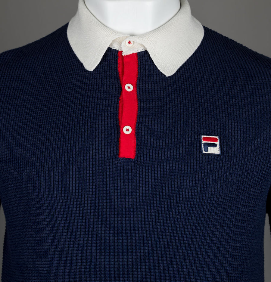 Fila Vintage Nowell Waffle Knitted LS Polo Shirt Fila Navy/Gardenia/Fila Red