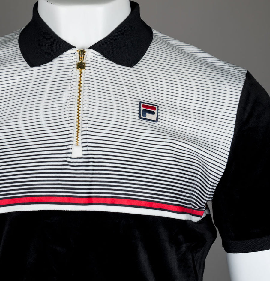 Fila Vintage Paco Zip Velour Polo Shirt Black/Gardenia/Fila Red