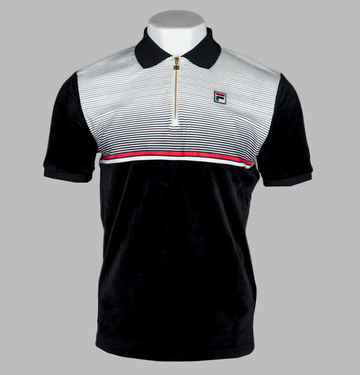 Fila Vintage Paco Zip Velour Polo Shirt Black/Gardenia/Fila Red