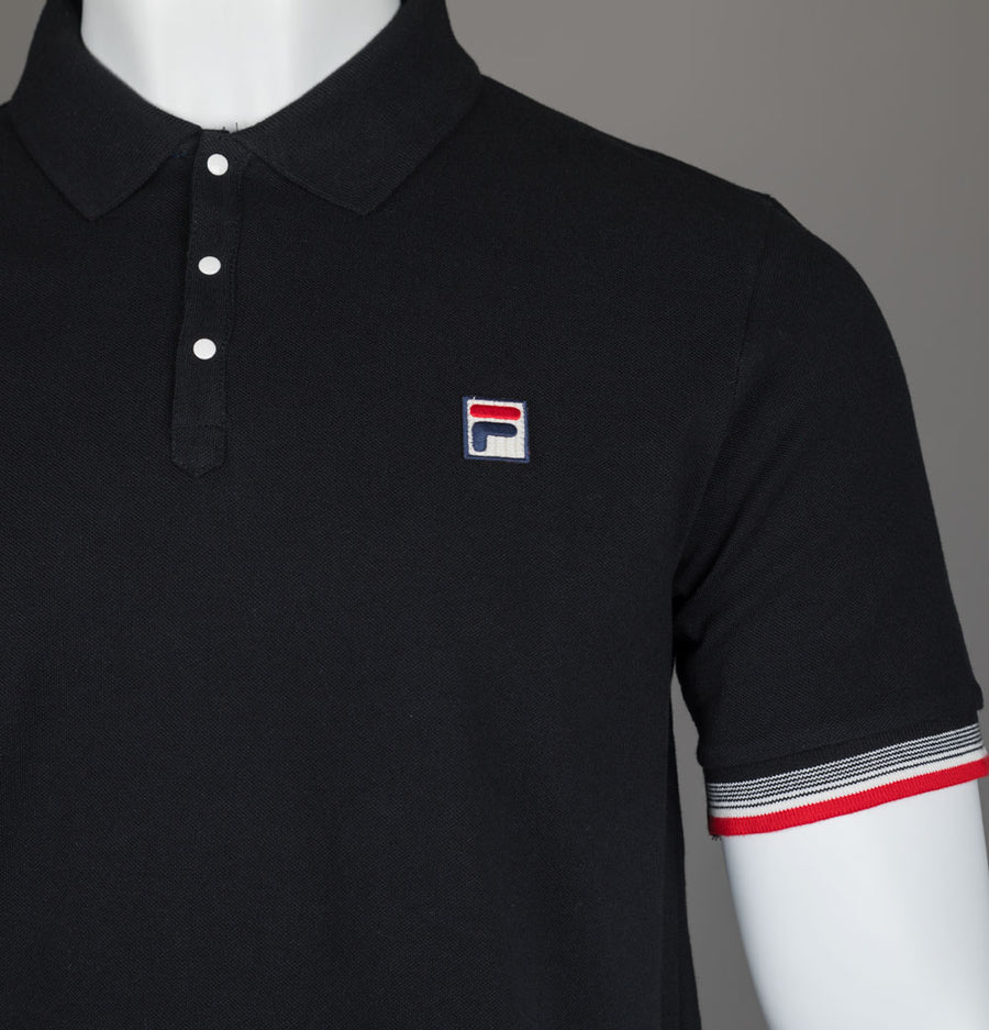 Fila Vintage Zev Cuff Detail Polo Shirt Black/Fila Red/Gardenia