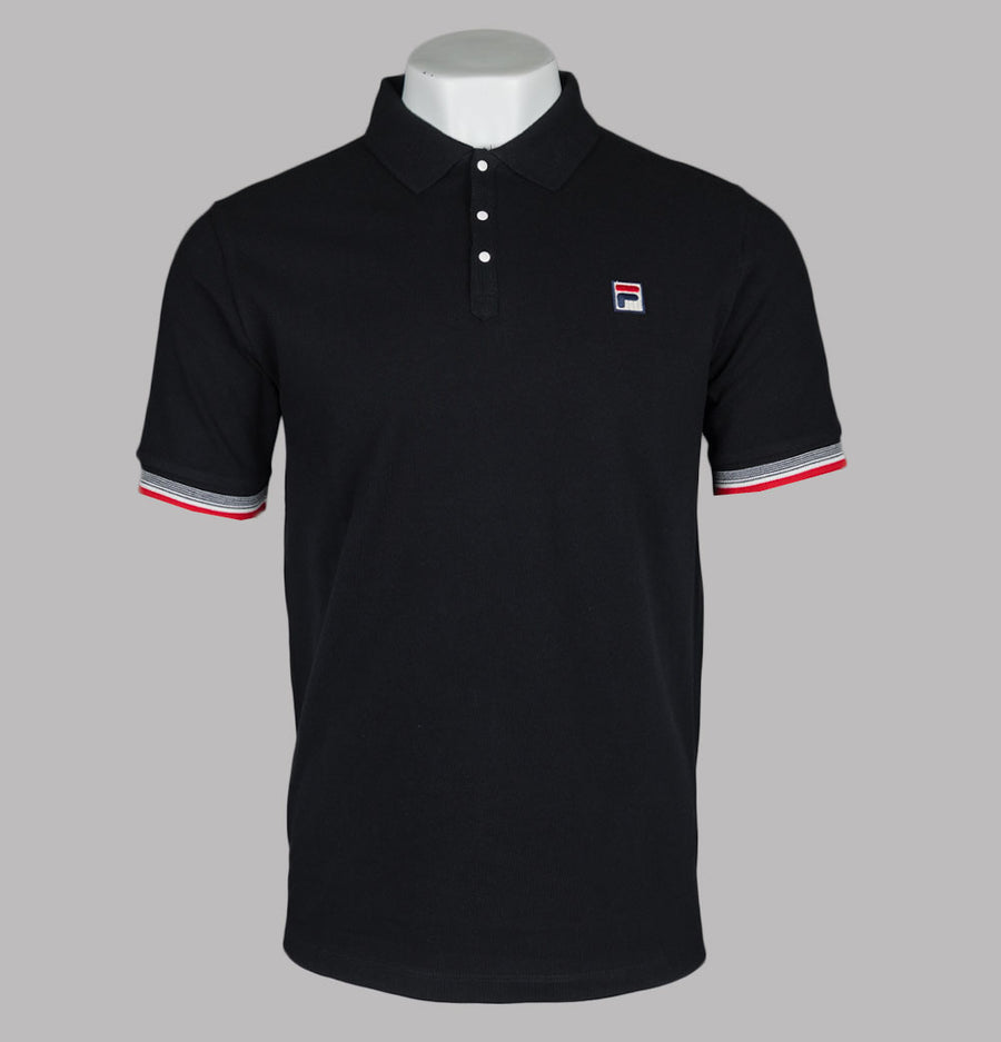 Fila Vintage Zev Cuff Detail Polo Shirt Black/Fila Red/Gardenia