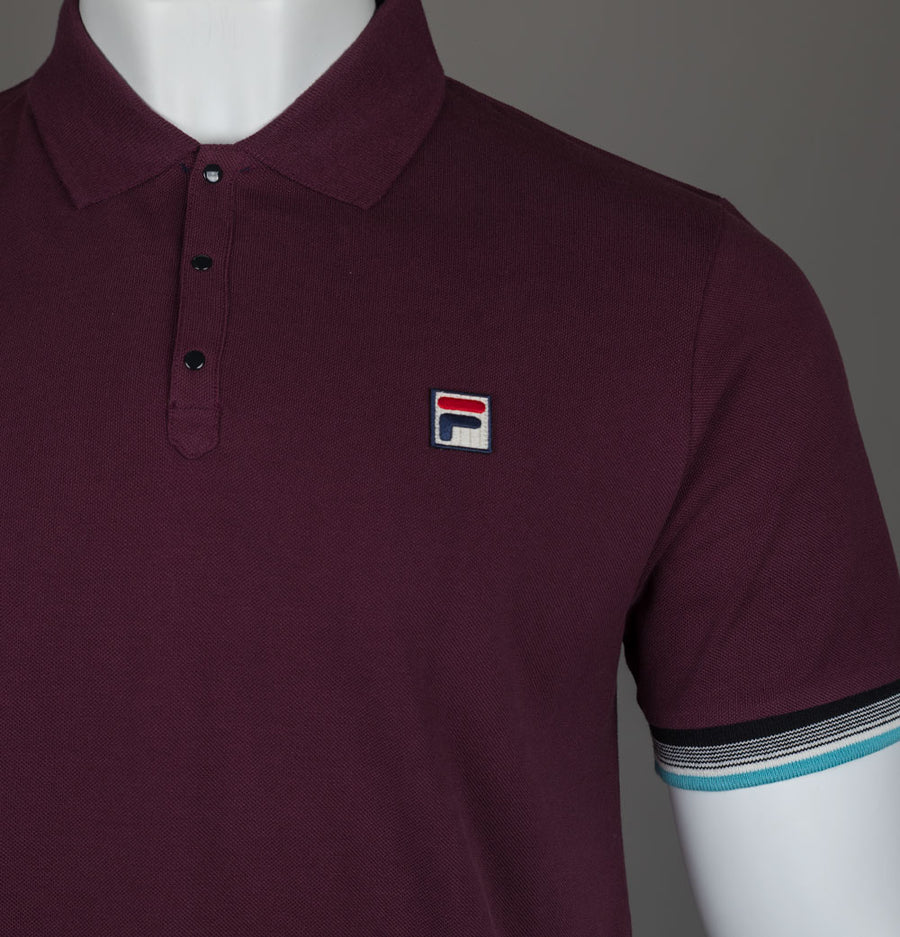 Fila Vintage Zev Cuff Detail Polo Shirt Fig/Milky Blue/Gardenia/Black