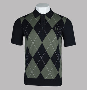 Fred Perry Argyle Knitted Polo Shirt Black