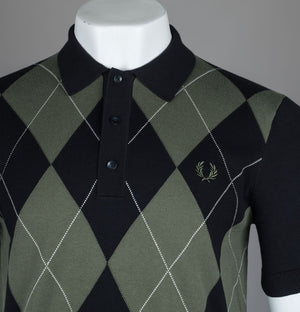 Fred Perry Argyle Knitted Polo Shirt Black