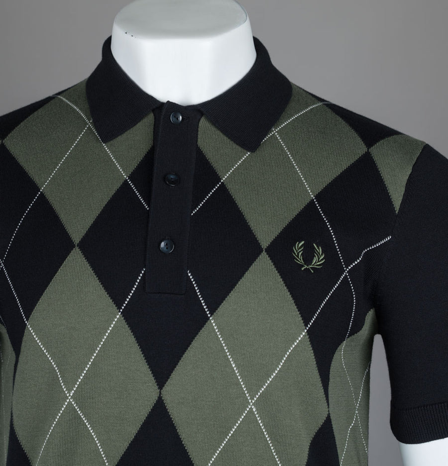 Fred Perry Argyle Knitted Polo Shirt Black