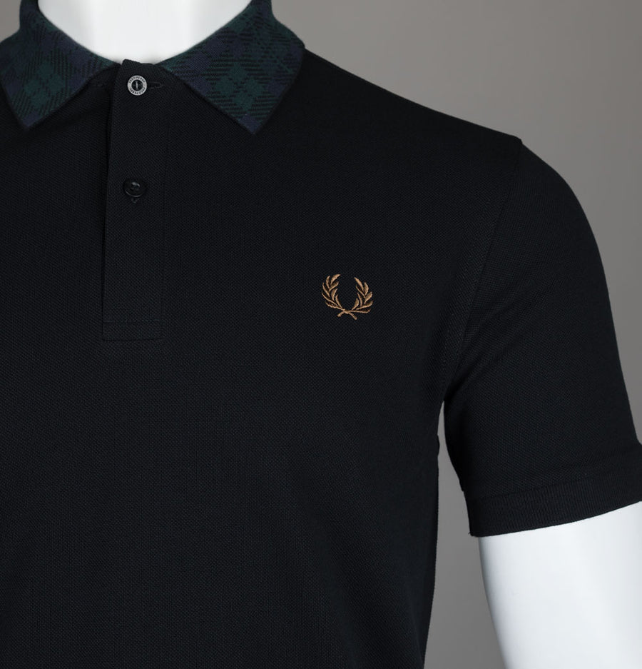 Fred Perry Black Watch Tartan Collar Polo Shirt Black