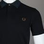 Fred Perry Black Watch Tartan Collar Polo Shirt Black
