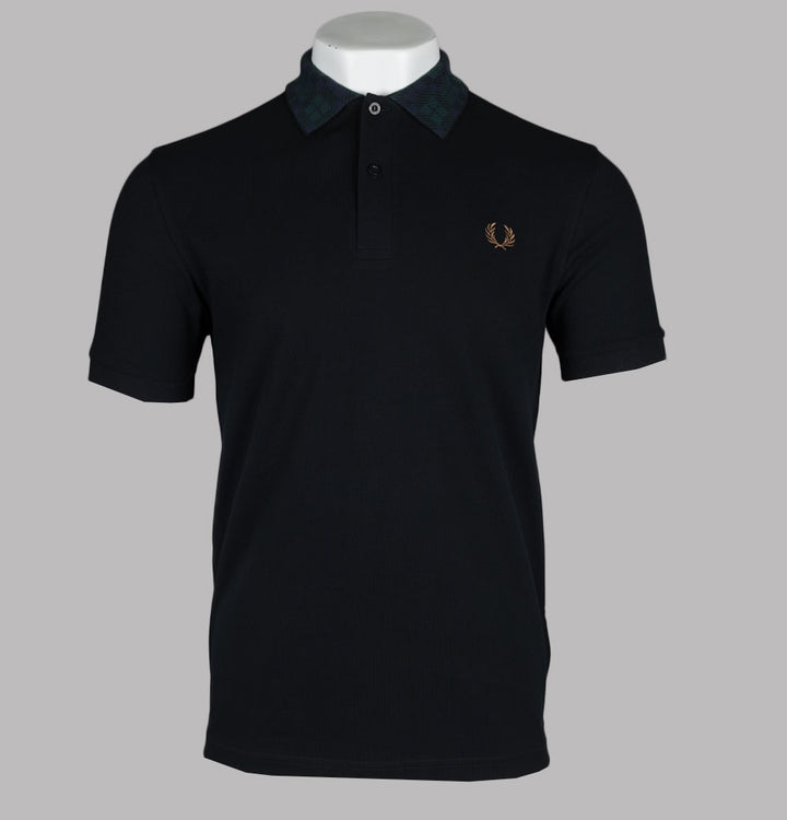 Fred Perry Black Watch Tartan Collar Polo Shirt Black