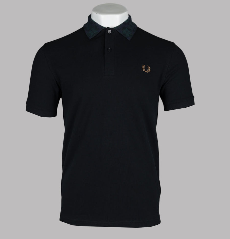 Fred Perry Black Watch Tartan Collar Polo Shirt Black