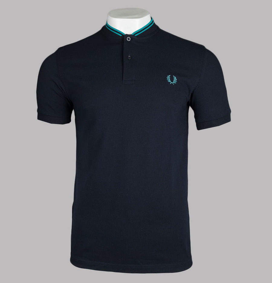 Fred Perry Bomber Collar Polo Shirt Navy/Deep Mint