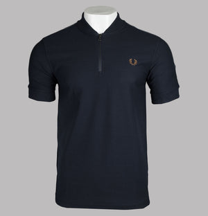 Fred Perry Bomber Neck Half Zip Polo Shirt Navy