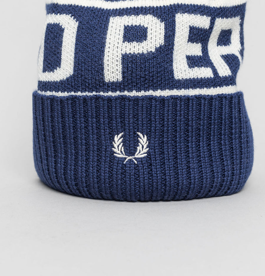 Fred Perry Chunky Knit Branded Bobble Beanie French Navy/Ecru