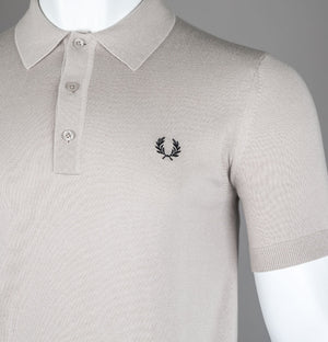Fred Perry Classic Knitted Polo Shirt Dark Oatmeal