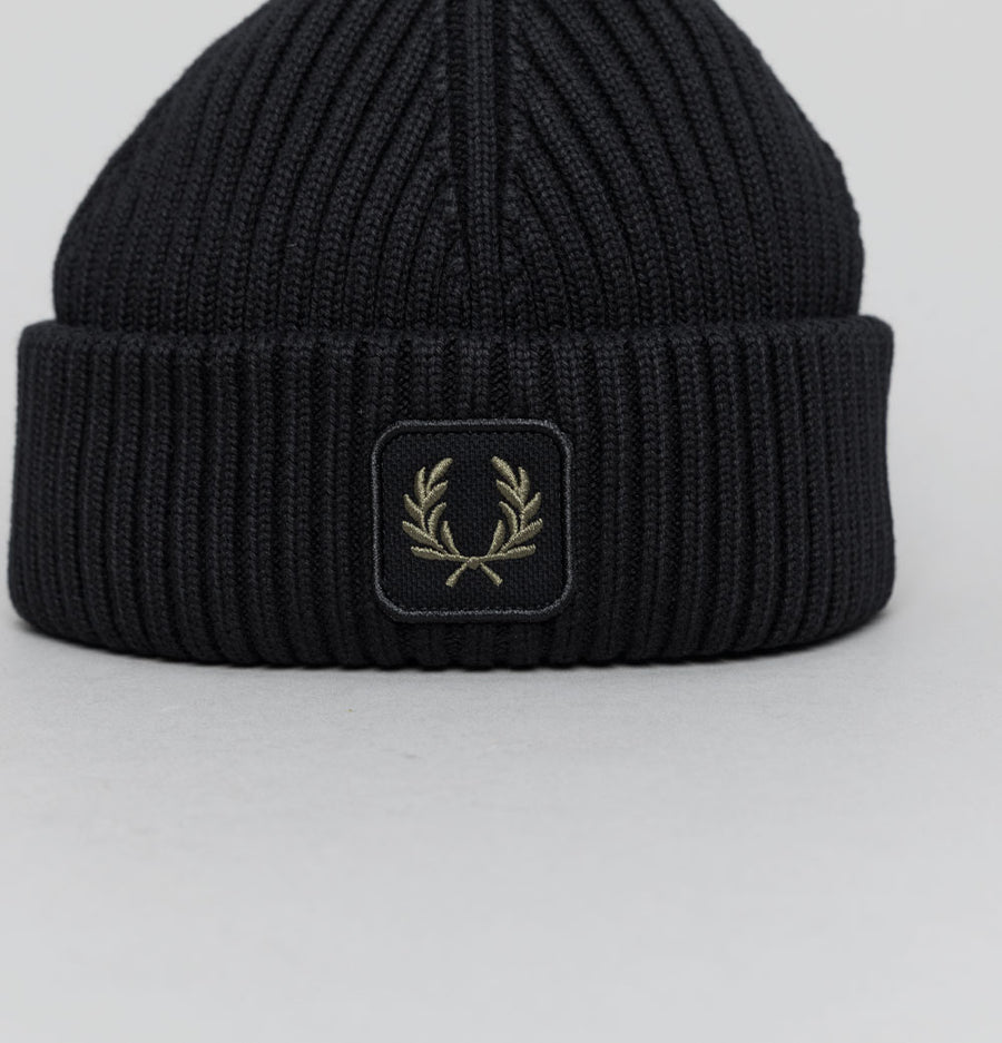 Fred Perry Cotton Ribbed Beanie Black