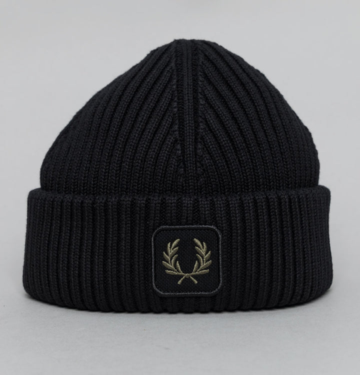 Fred Perry Cotton Ribbed Beanie Black