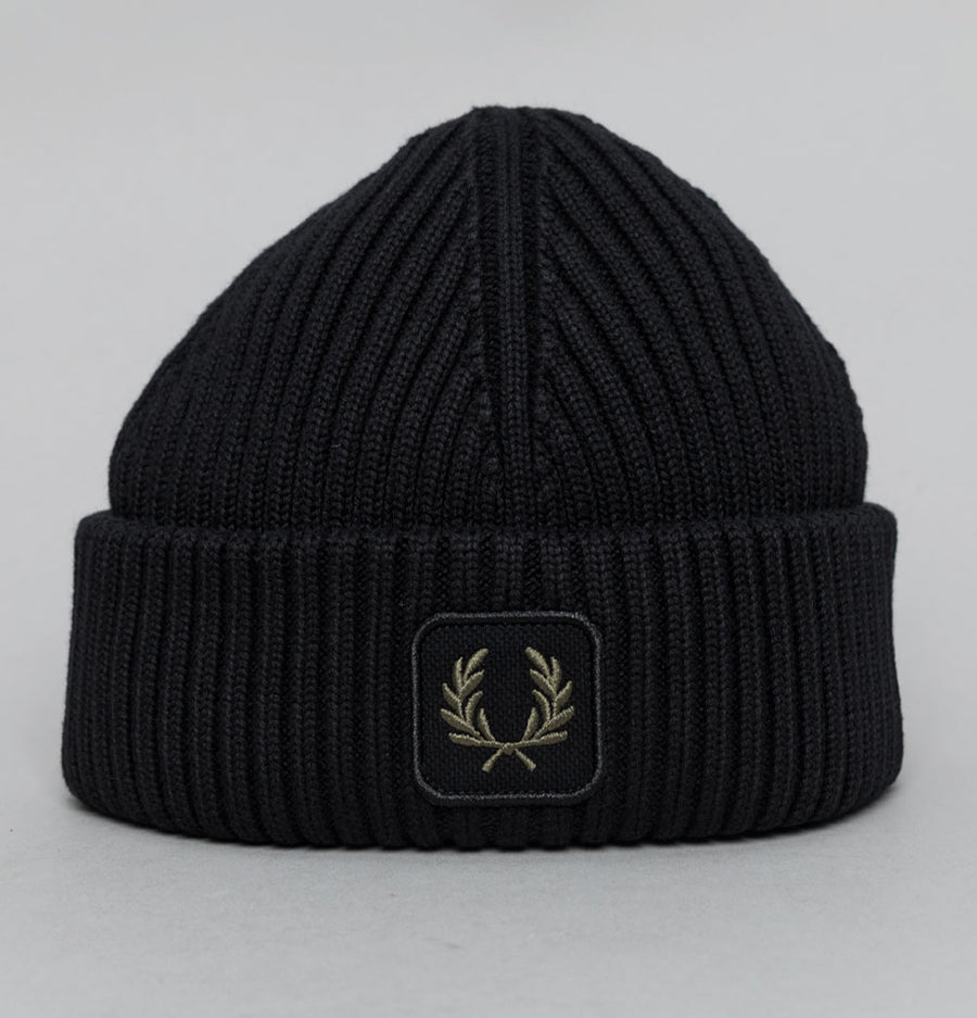 Fred Perry Cotton Ribbed Beanie Black