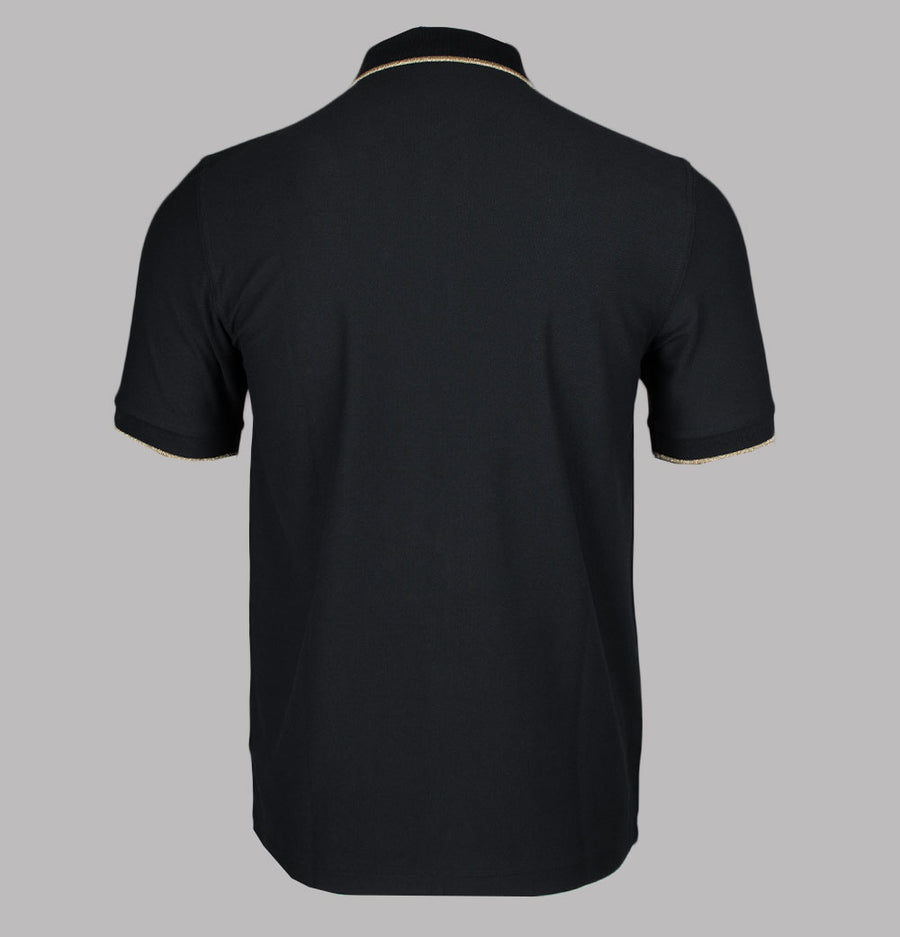 Fred Perry Crepe Pique Zip Neck Polo Shirt Black/Metallic Gold