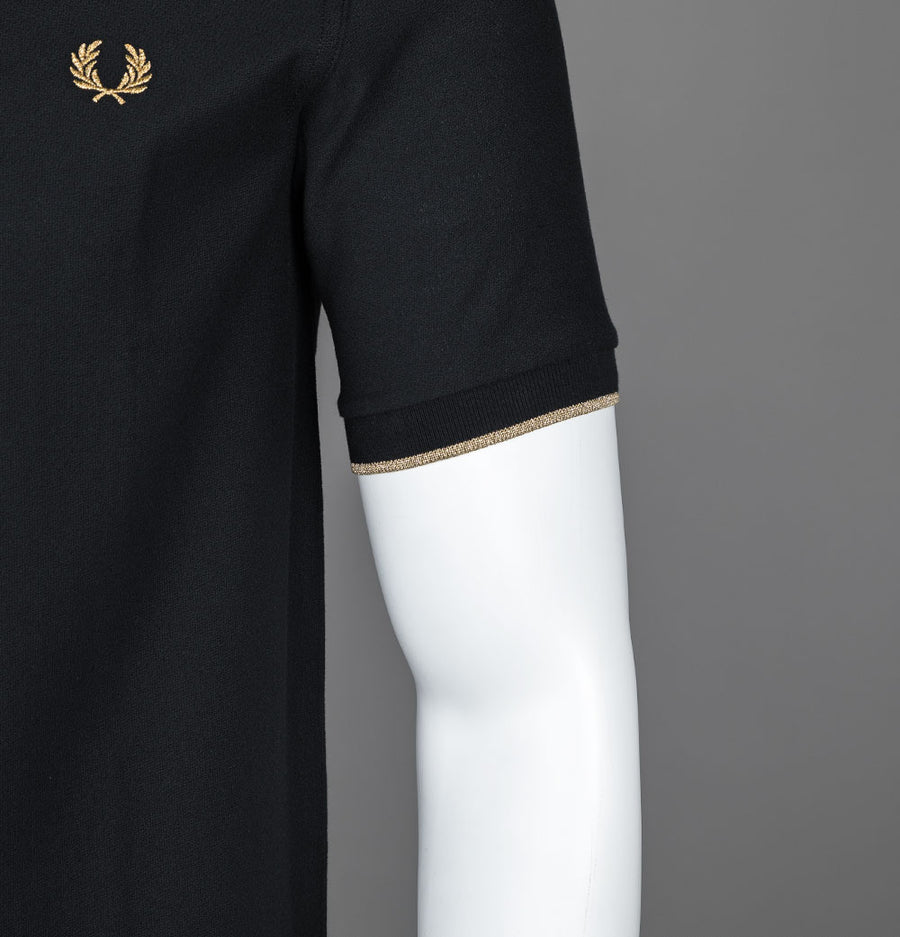 Fred Perry Crepe Pique Zip Neck Polo Shirt Black/Metallic Gold