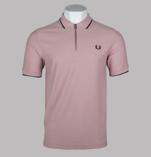 Fred Perry Crepe Pique Zip Neck Polo Shirt Dusty Rose Pink