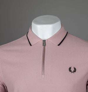 Fred Perry Crepe Pique Zip Neck Polo Shirt Dusty Rose Pink