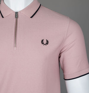 Fred Perry Crepe Pique Zip Neck Polo Shirt Dusty Rose Pink