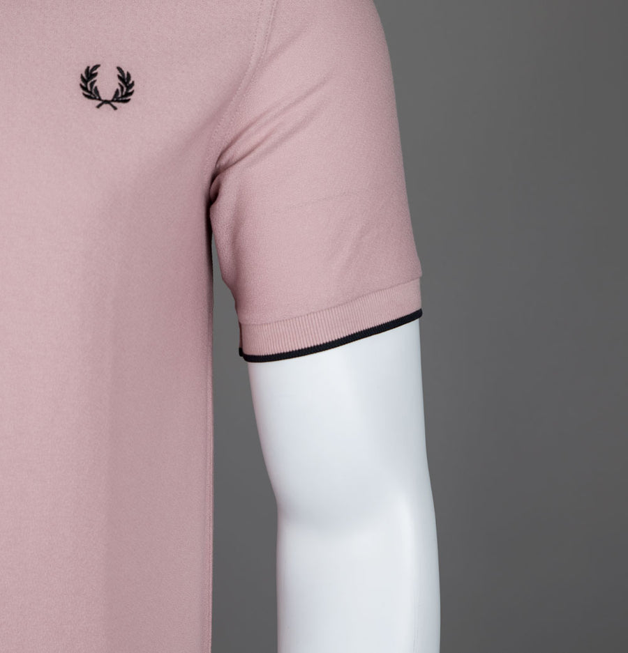 Fred Perry Crepe Pique Zip Neck Polo Shirt Dusty Rose Pink