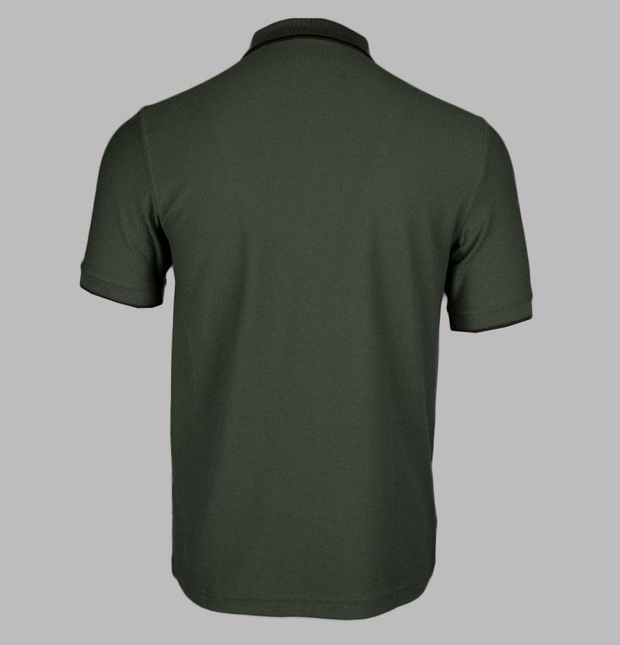 Fred Perry Crepe Pique Zip Neck Polo Shirt Laurel Wreath Green