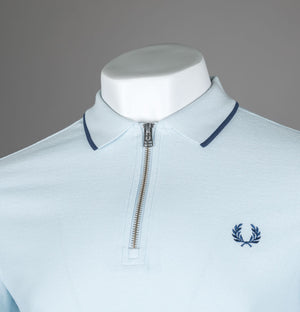 Fred Perry Crepe Pique Zip Neck Polo Shirt Light Ice