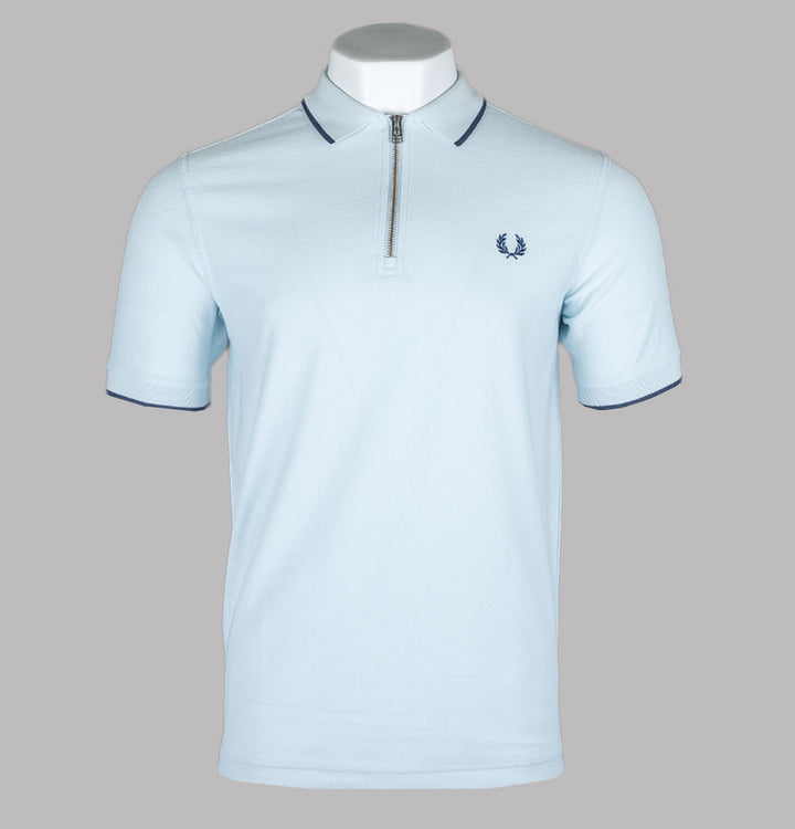 Fred Perry Crepe Pique Zip Neck Polo Shirt Light Ice