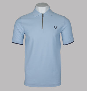 Fred Perry Crepe Pique Zip Neck Polo Shirt Light Smoke