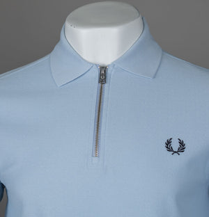 Fred Perry Crepe Pique Zip Neck Polo Shirt Light Smoke