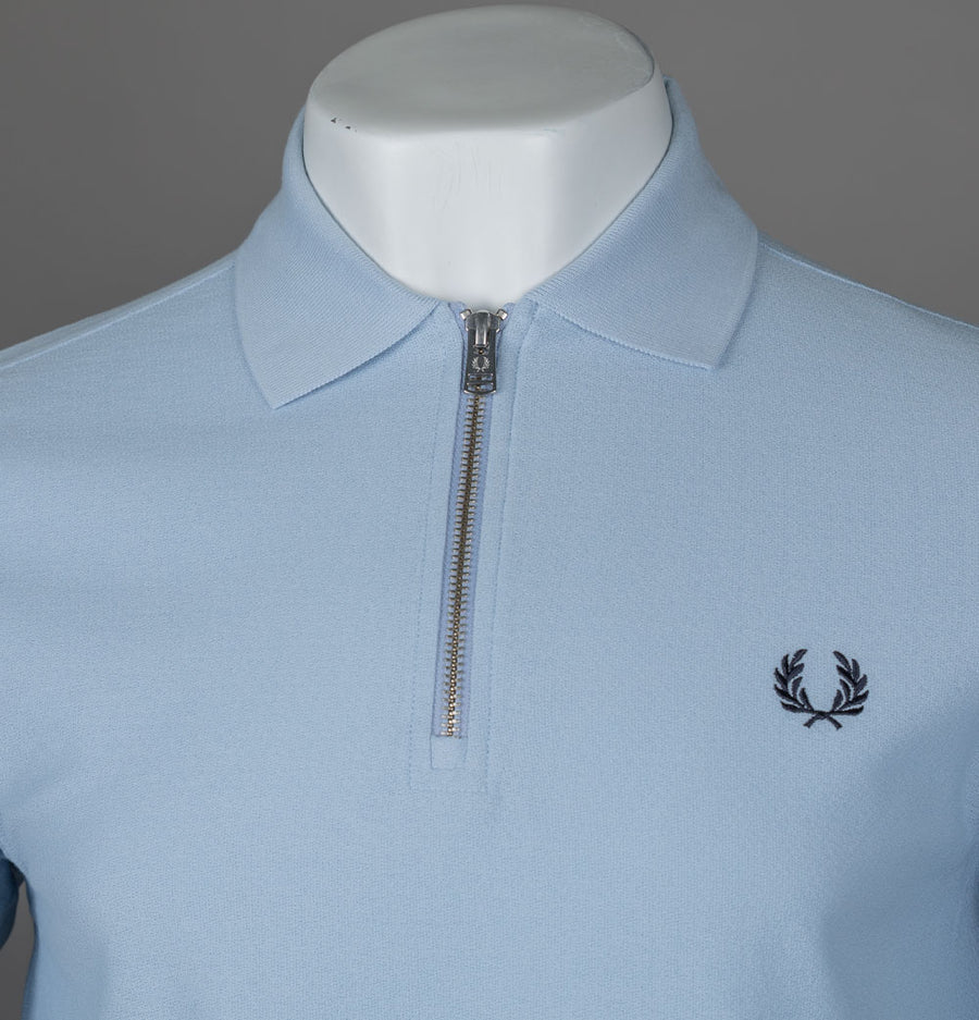 Fred Perry Crepe Pique Zip Neck Polo Shirt Light Smoke