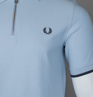 Fred Perry Crepe Pique Zip Neck Polo Shirt Light Smoke