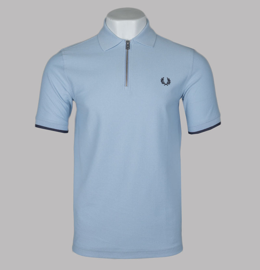 Fred Perry Crepe Pique Zip Neck Polo Shirt Light Smoke