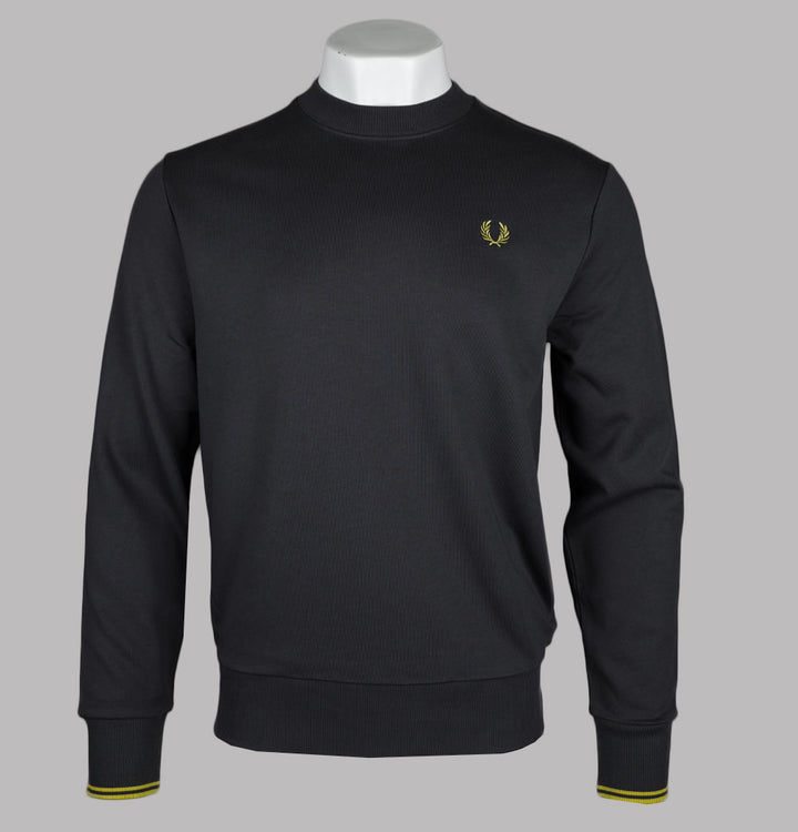 Fred Perry Crew Neck Sweatshirt Anchor Grey/Tennis Ball Yellow