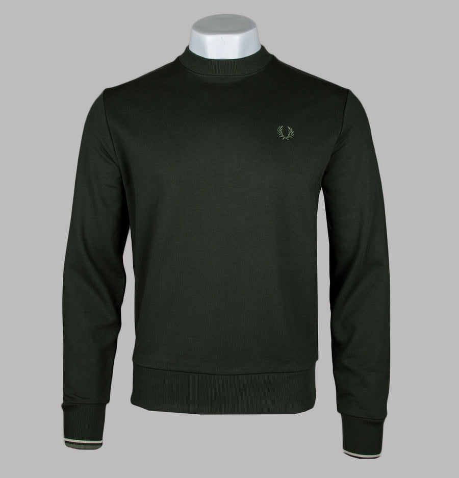 Fred Perry Crew Neck Sweatshirt Hunting Green/Light Oyster/Laurel Wreath Green