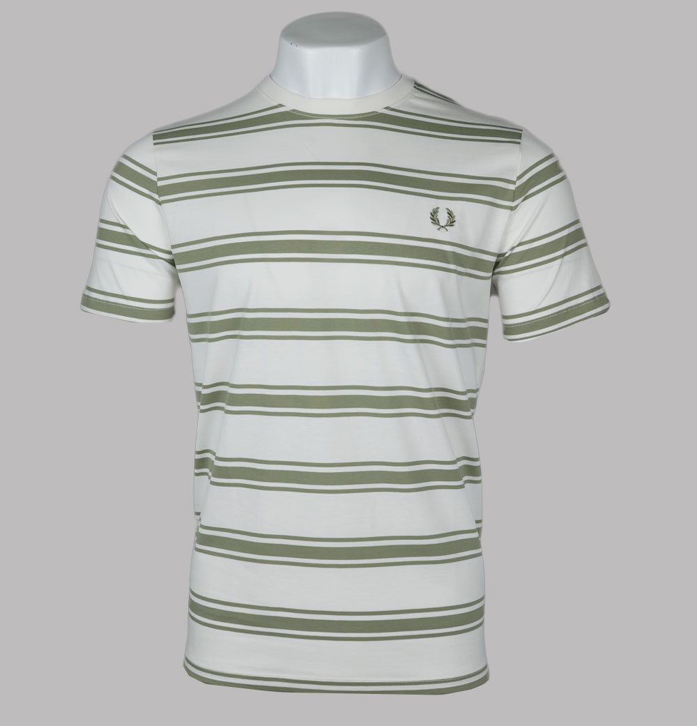 Fred Perry Fine Stripe T-Shirt Light Ecru/Olive Mint – Bronx