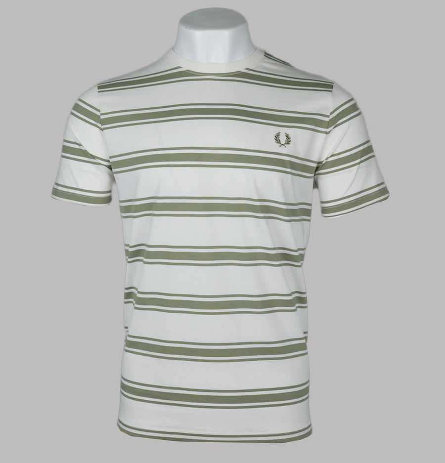 Fred Perry Fine Stripe T-Shirt Light Ecru/Olive Mint