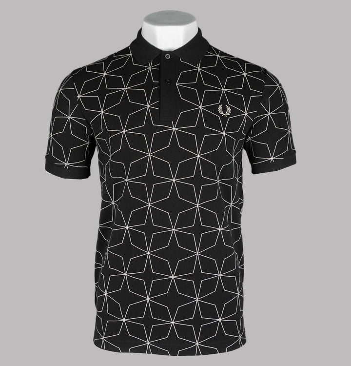 Fred Perry Geometric Polo Shirt Black