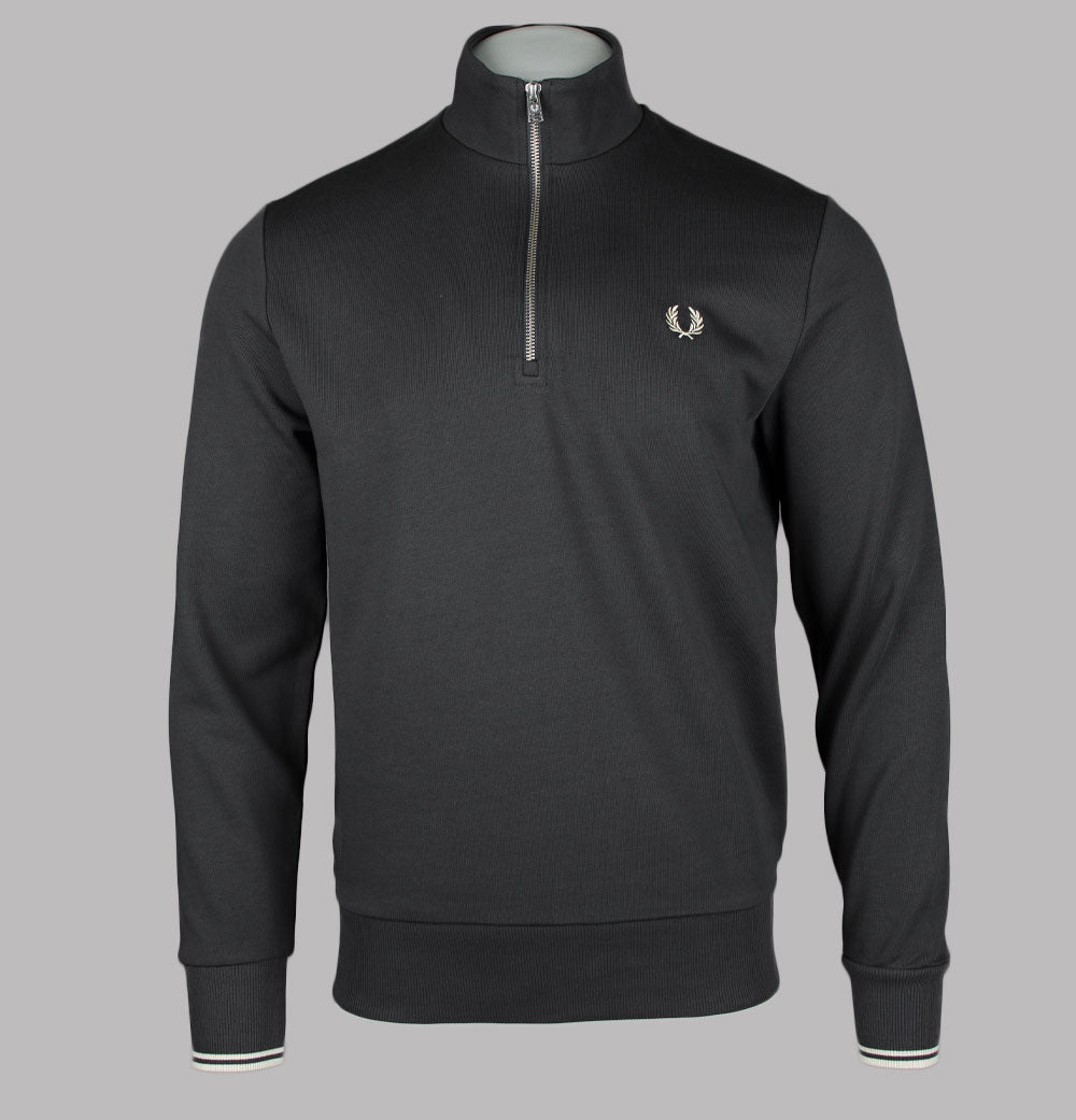 【FRED PERRY】Baseline Half Zip Sweatshirt V07 Anchor Grey Fred Perry Half Zip Sweatshirt Anchor Grey/Oatmeal – Bronx